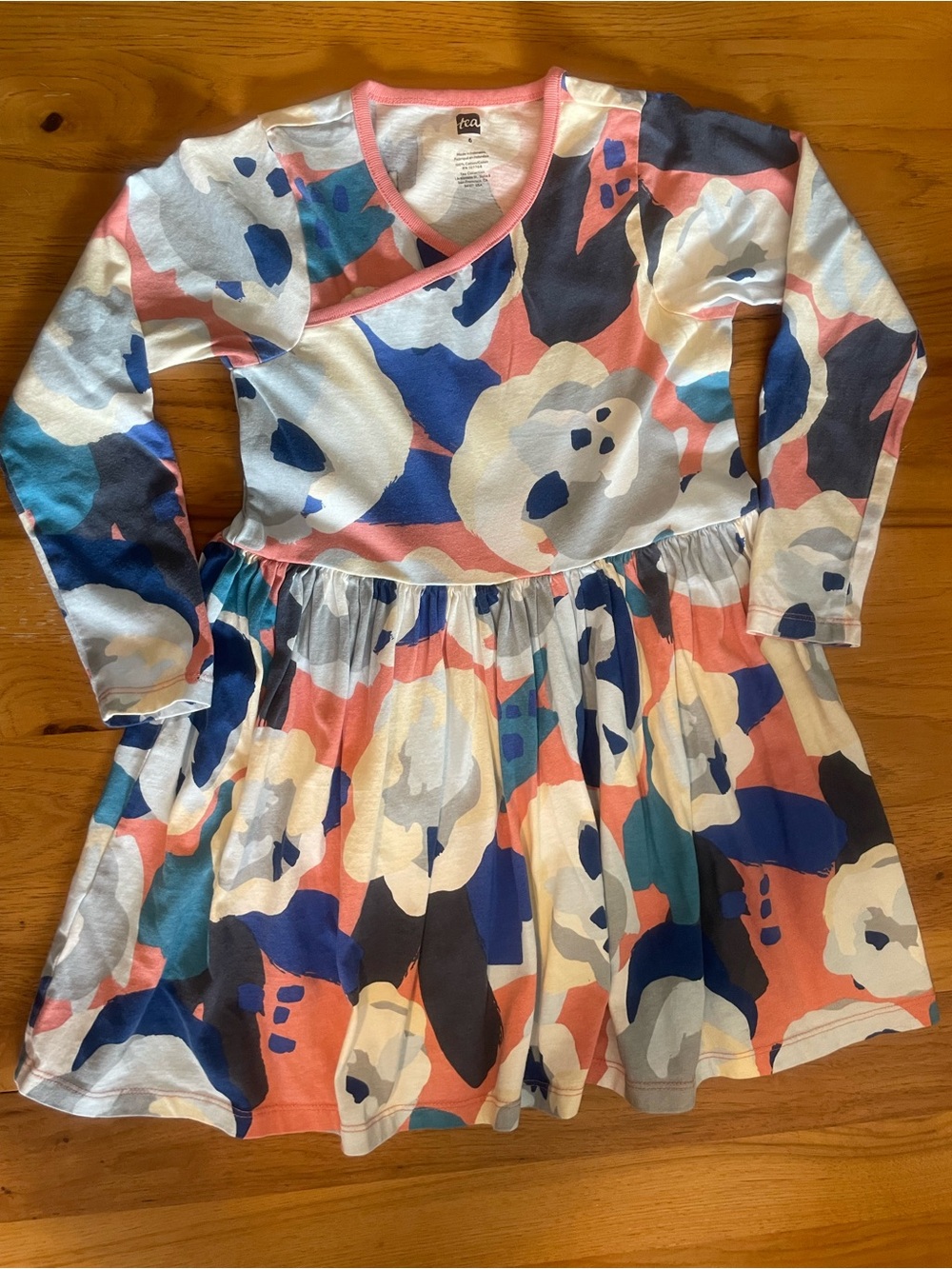 Tea Collection Coral, Navy & Cream Floral Long-Sleeve Dress